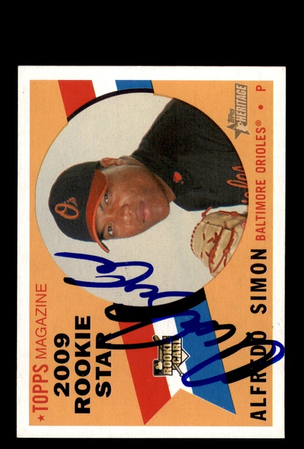 Signed Baseball Card Auto Alfredo Simon 2009 Topps Heritage #126 Orioles
