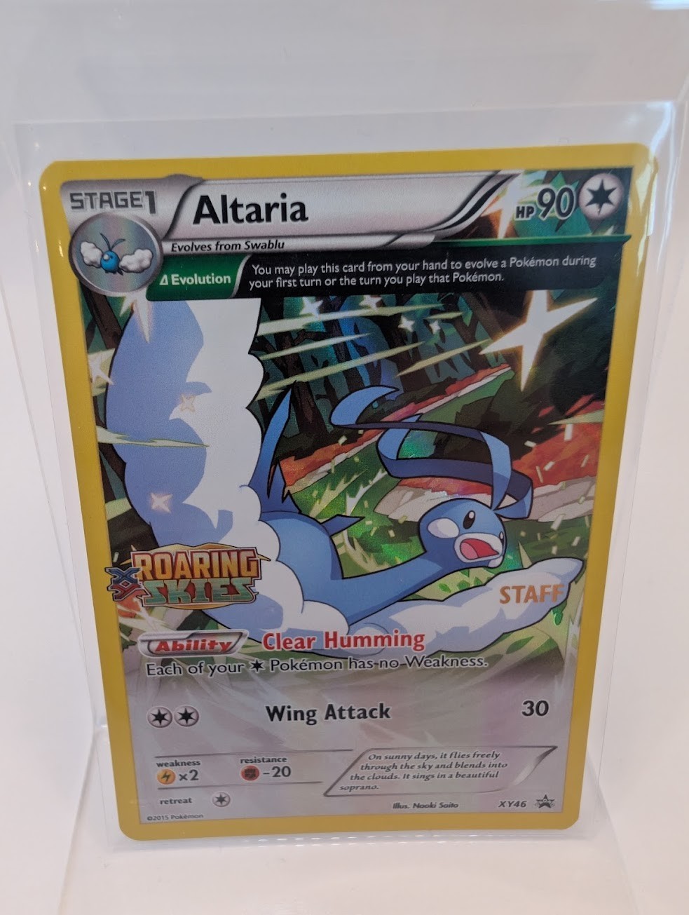 Altaria XY46 STAFF PROMO STAMP Roaring Skies Prerelease Full Art Pokemon Card