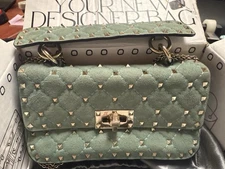 Valentino Garavani Studs Shoulder HandBag Suede Light Blue