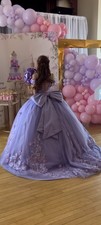 Lavender Floral Embellished Girls' Tulle Lace Dress with Bow  Tiara