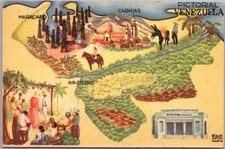 Vintage 1940s VENEZUELA Greetings Postcard Artist-Signed MIGUEL GOMEZ MEDINA