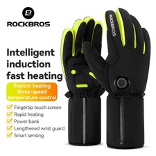 ROCKBROS Guanti Ciclismo Elettrici Riscaldati Termici Antivento Antiscivolo Schermo Nero