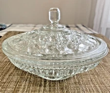Vintage Indiana Glass Covered Clear Candy Dish  Button Windsor Pattern