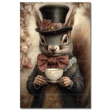 TEATIME SQUIRREL ART PRINT, Cottagecore Wall Decor, Victorian Animal Tea Poster