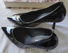 Women s Black Patent Leather Pointed Toe Pumps Low Kitten Heel Dress Shoes