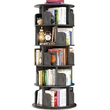 Rotating Bookshelf Tower 5 Tier 63.6 H 360 Spinning Black Oak Besiost Bookcase