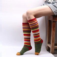 Women Casual Striped Cotton Knit Calf Socks Christmas Party Middle Tube