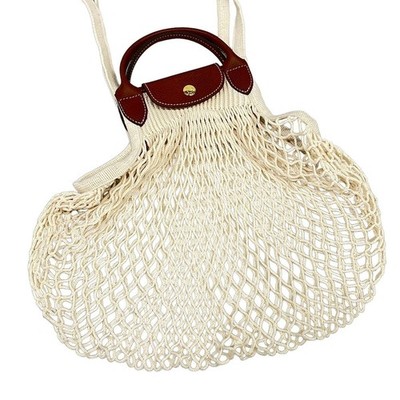 Longchamp Le Pliage Filet L Shoulder Bag 2 Way Ivory Brown Auth
