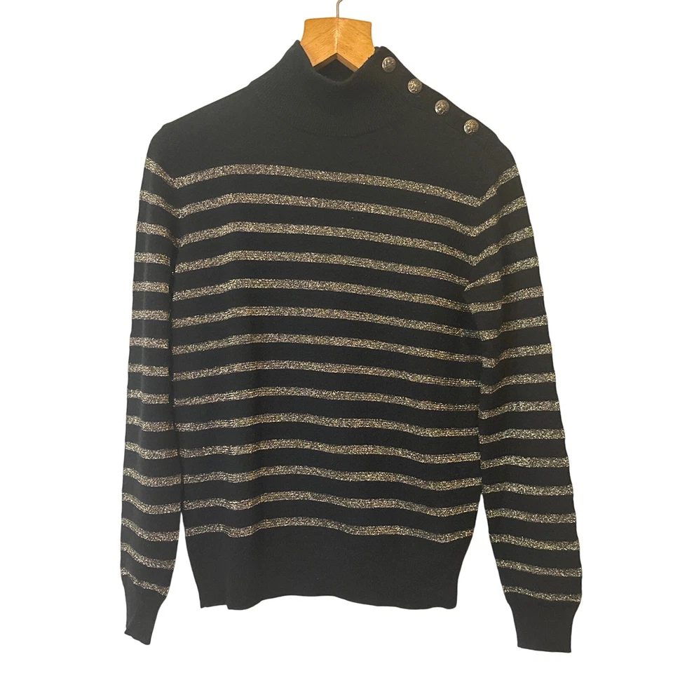 Suéter Nili Lotan Abeto Rayas Lana Cachemira Negro Dorado Talla Pequeña Foto 2 de 4