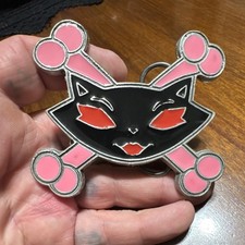 Black Cat Skull Crossbones Metal Enamel Belt Buckle psychobilly, punk rock,