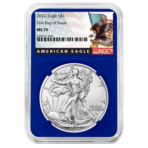 2022 $1 1-oz American Silver Eagle NGC MS70 FDI Black Label Blue Core