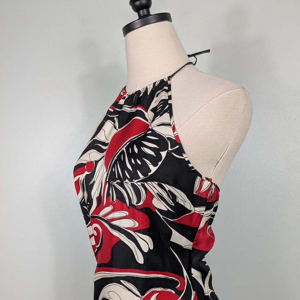 Vestido midi de seda Y2K 2 rojo negro cóctel vintage halter sin cordones fecha invitada Foto 3 de 4