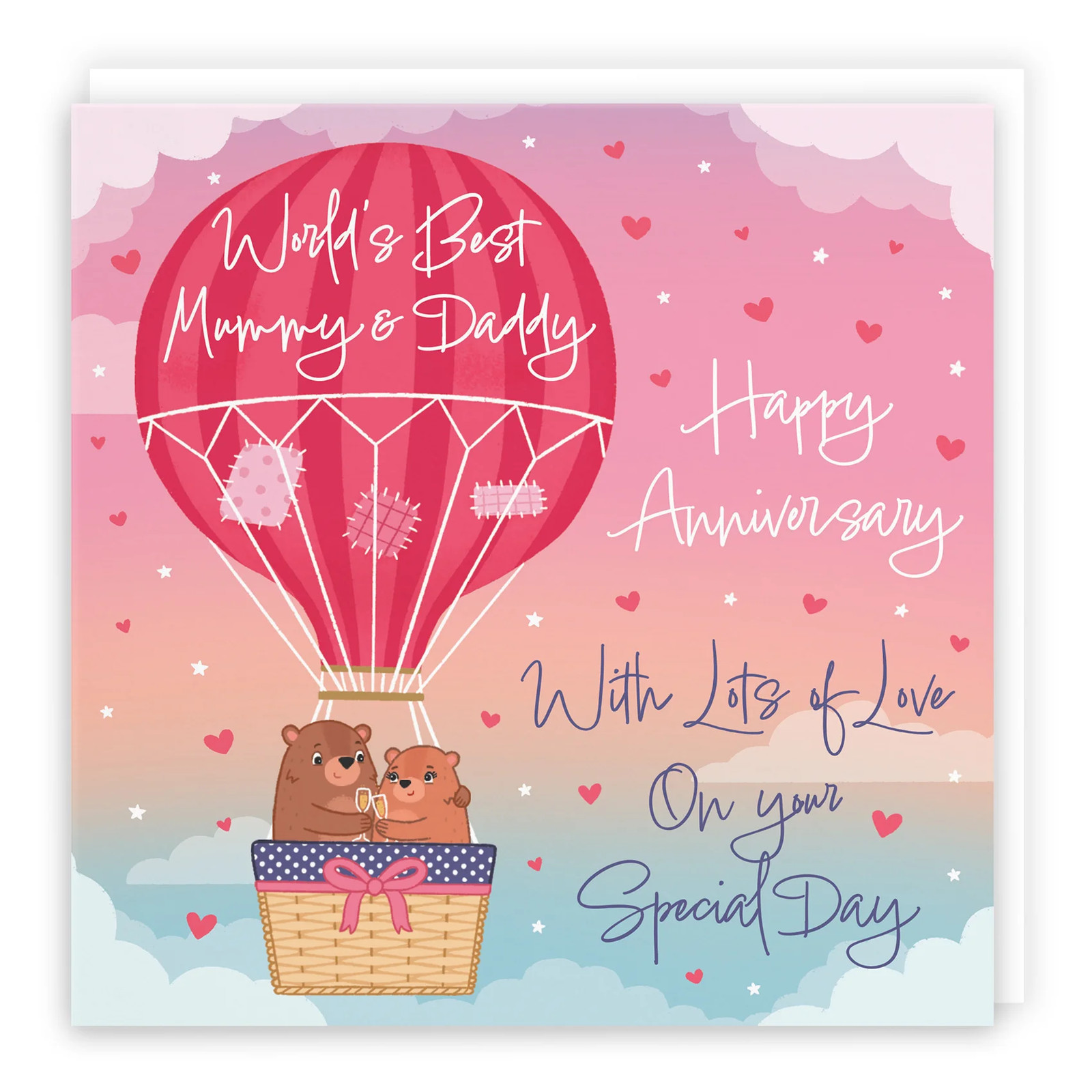 Mummy And Daddy Hot Air Balloon Anniversary Card Cute Bears