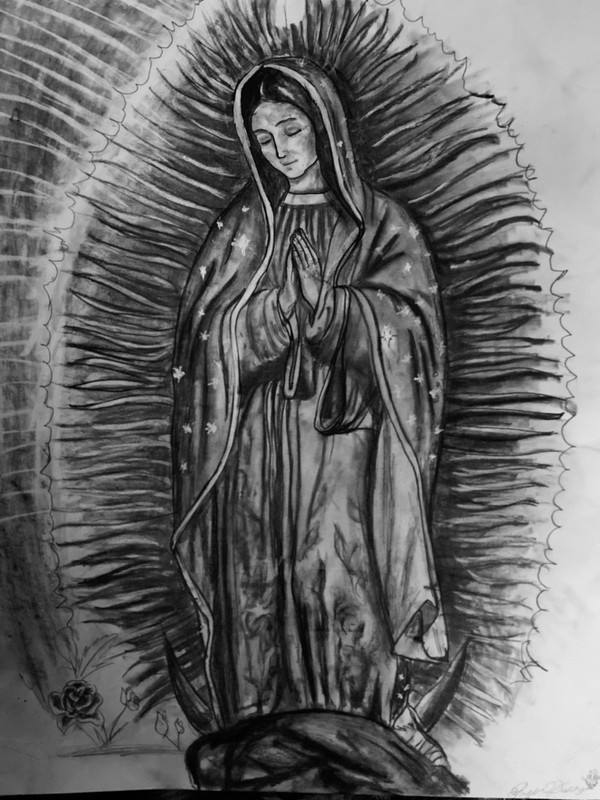 Virgin Mary Original 22 In By 18 In Hand Sketched