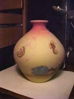 7 1/2" URANIUM GLOW BURMESE Fenton SEA DREAMS Vase ~ Artist Barbour # 425 Of 950