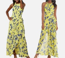 Eliza J NWT Halter Ruffle Maxi Dress Size 6, Sleeveless ,Yellow/blue 