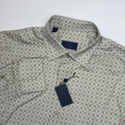 NEW David Donahue Dress Shirt Men Medium Chocolate Geometric Barrel Cuff