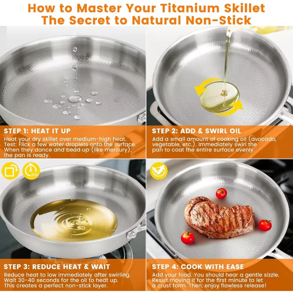 Padella in Acciaio Al Titanio, Padella Antiaderente Con Coperchio Pentola in Leg - Immagine 4 di 4