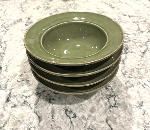 Pottery Barn 4 grüne individuelle Pasta-Suppenschalen mit breiter Rand alle Anlässe Portugal - Bild 4 von 7