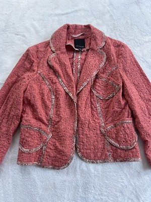 The Limited Blazer Jacket M Womans Ivory Pink Lace Floral3/4 Sleeve Pockets