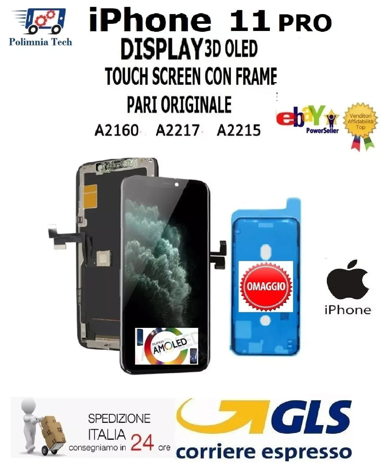 DISPLAY IPHONE 11 PRO " OLED " TOUCH SCREEN FRAME PARI ORIGINALE GLS