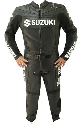 Suzuki moto cuir homme combinaison tenue sport armure protection renforcée CE - Photo 1/4
