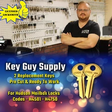 H4501-H4750. Pair of keys for Hudson mailbox locks, pre cut to your code.