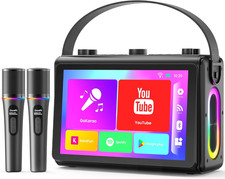 Karaoke Machine w/ HD Screen  2 Wireless Mics Bluetooth WiFi for Home
