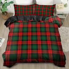 Red Green Plaid Soft Duvet Quilt Cover Set Pillowcases Twin Full Queen King Size