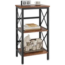 3 Tiers Bookcase Industrial Metal Bookshelf with Side Fence Storage Organizer