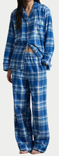 NWT Polo Ralph Lauren BLUE LAKE PLAID Madison FLANNEL Pajama Set Women's S PONY