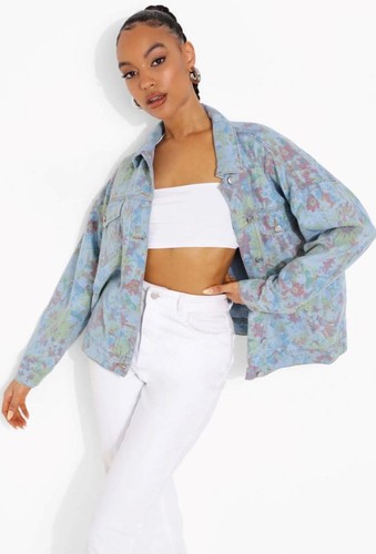 HAYDEN Oversized Boyfriend Spring Floral Denim Long Jacket Women's 2XL 3X Trendy - Bild 3 von 7