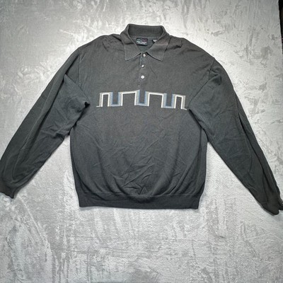 Greg Norman Collection Polo Sweater Mens XL Black Cotton Chunky Knit Long Sleeve
