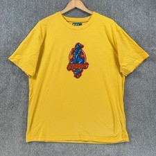 Mambo T-Shirt Mens L Yellow Cotton Blue Print Graphic Casual Top Tee Genie