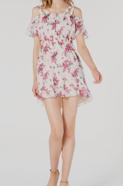Rachel Zoe Women's White Silk Floral Short-Sleeve Flare Mini-Dress Size S