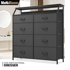 8 Drawers Dresser Tall Chest Fabric Storage Cabinet Bedroom Black Organizer Unit