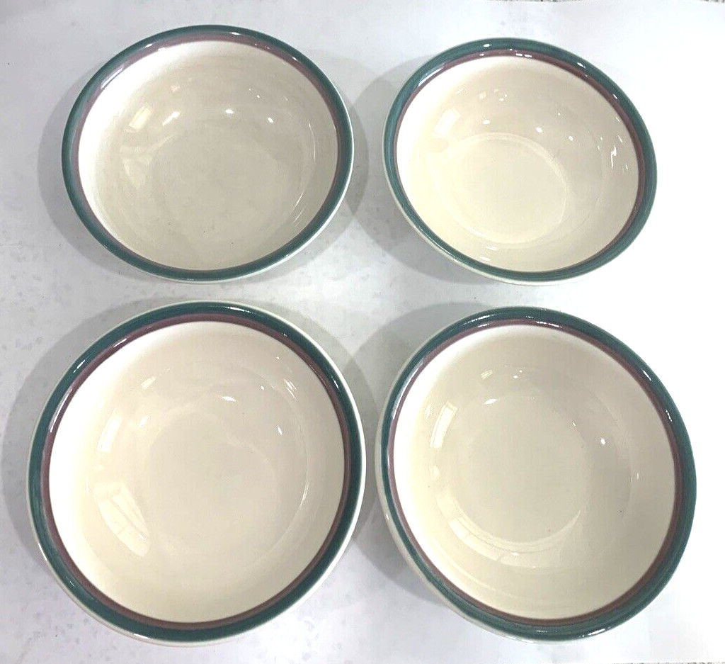 Of 4 Pfaltzgraff Juniper  Pattern, 6" Soup Bowls -white Blue