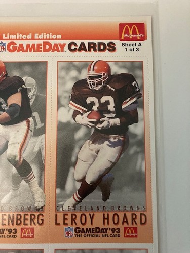 2 GameDay Uncut Card Sheets 1993 Cleveland Browns NFL McDonald's Sheets 1 and 2 - Picture 4 of 10