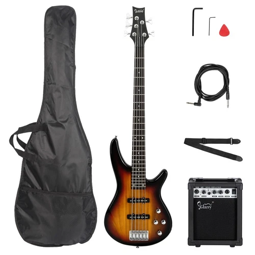 Glarry GIB Full Size 5 String Electric Bass Guitar SS Pickup & Amp Kit - Sunset