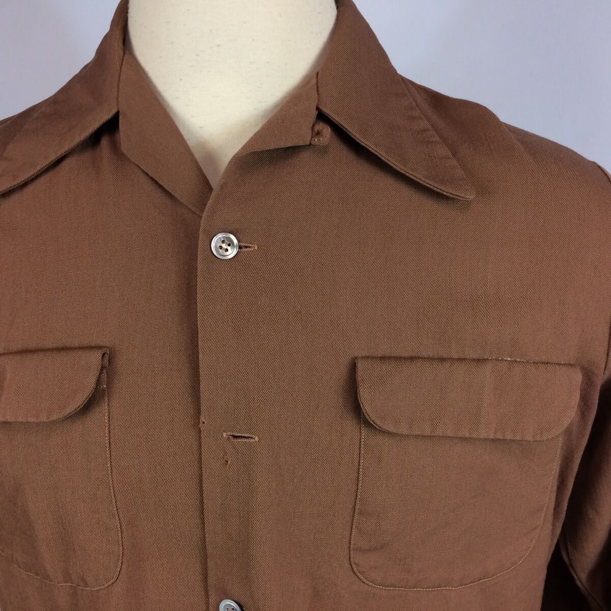 Vintage 30s 40s Rayon Loop Collar Flap Pocket Brown Vintage 30s 40s Rayon Loop Collar Flap Pocket Brown