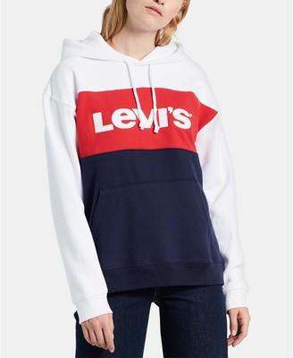Cotton Colorblocked Logo Hoodie Blue 