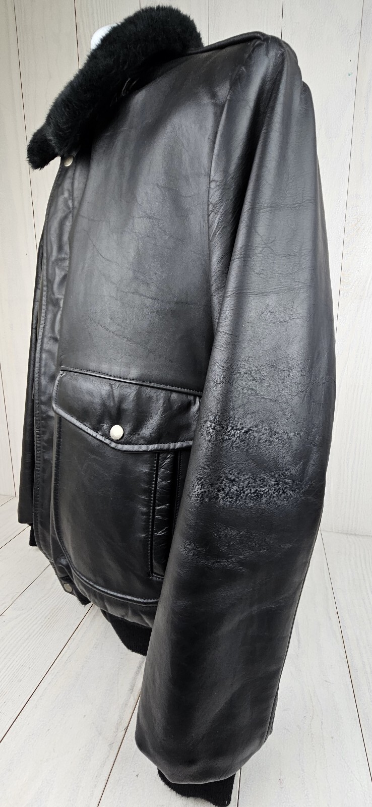 Vintage Cooper Black Leather Bomber Jacket Mens 42L F… Gem