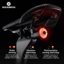 ROCKBROS Rear Bike Smart Lights Auto On/Off Bike Tail Lights IPX6 Waterproof,USB