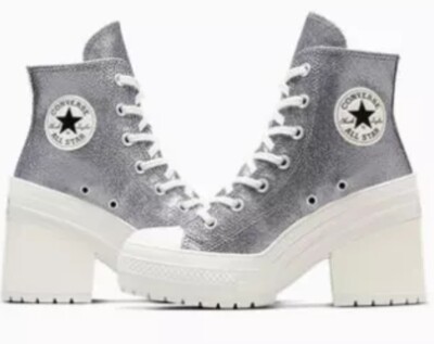 CONVERSE M4/W6 Chuck 70 De Luxe Silver Glitter Heel High Top