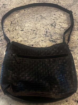 Jack Georges Woven Emboss Crossbody City Bag, Black EUC