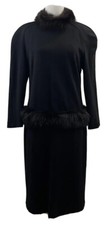 Louis Feraud Vintage Womens UK 12 US 8 Black Shift Fur Waist and Collar Dress