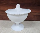 Vintage Indiana Glass 6" Pedestal White Milk Glass Candy Box and Cover (3349)