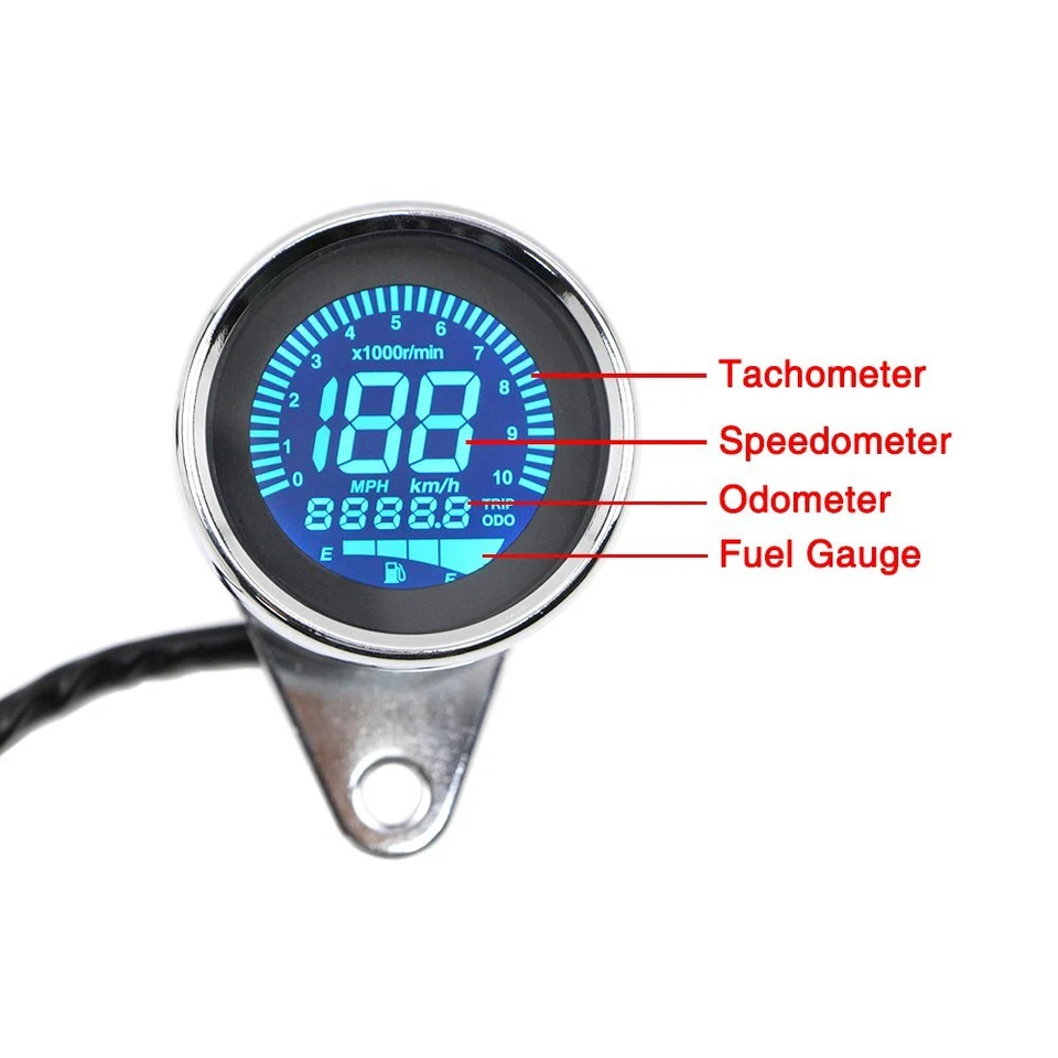 Medidor Universal Motocicleta 12V LCD Digital Velocímetro Tacómetro Odómetro Medidor Foto 4 de 4