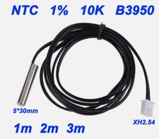 NTC Thermistor Temperature Sensor 10K 1% 3950 Waterproof Probe Cable 1/3/2m