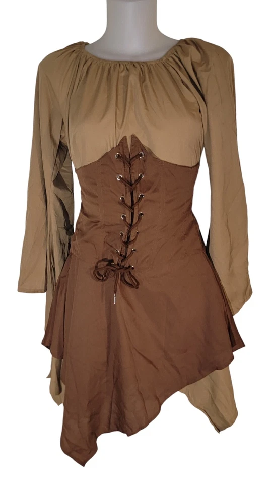 Mujer Renacimiento Medieval Marrón Corsé Corto Disfraz Elfo Hada Gótico Vestido S Foto 2 de 4